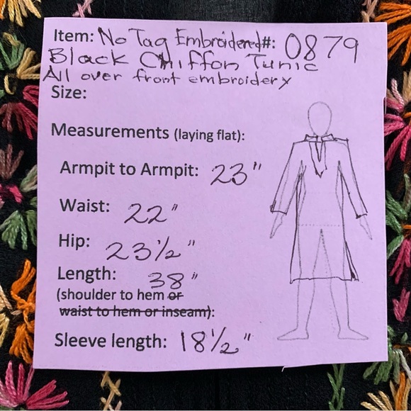 🔥5/$20🔥 Black Chiffon Tunic Embroidered size L - Picture 12 of 12